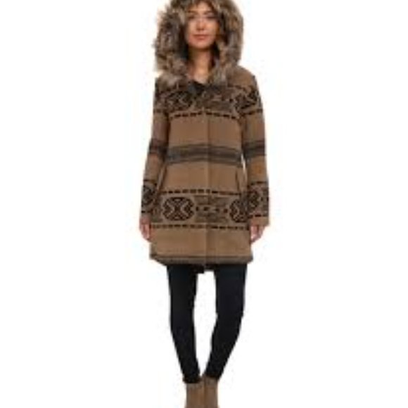 JACK by BB Dakota Wool Blend Tweed Button Front Coat w/ Faux Fur Hood Size M - Picture 6 of 16